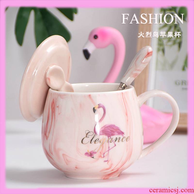 Ins wind lovely creative move ceramic cups with cover teaspoons of female household contracted cup coffee mugs trend