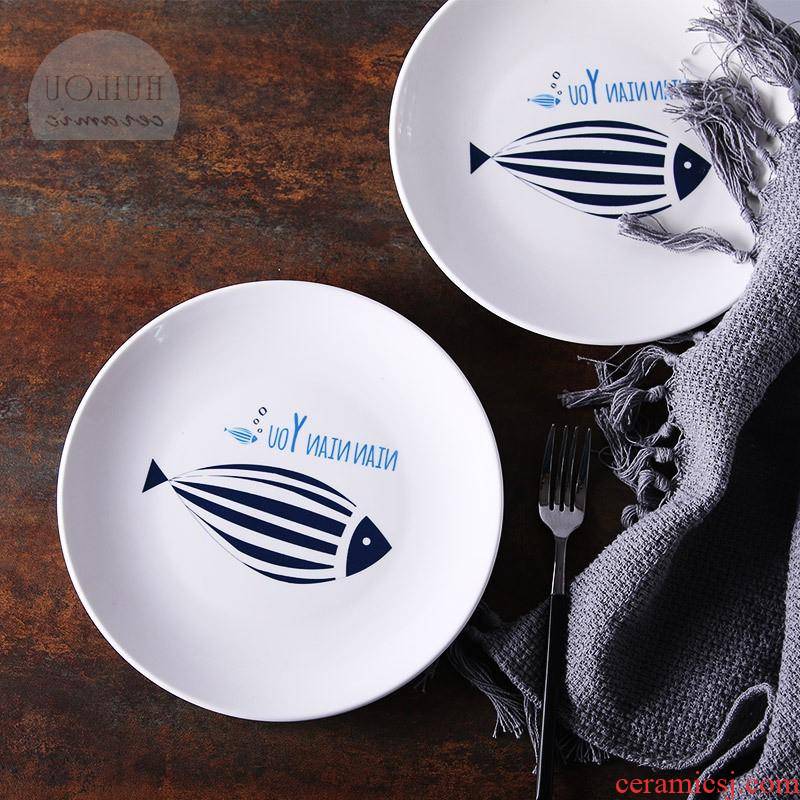 The kitchen creative cartoon ceramic plate plate plate beefsteak cuisine dishes Japanese - style tableware have fish bowl year after year The number of plates