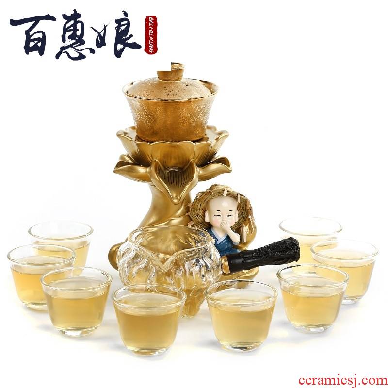 (niang lazy tea set and a half with zen tea implement creative fine gold silver glass ceramic teapot