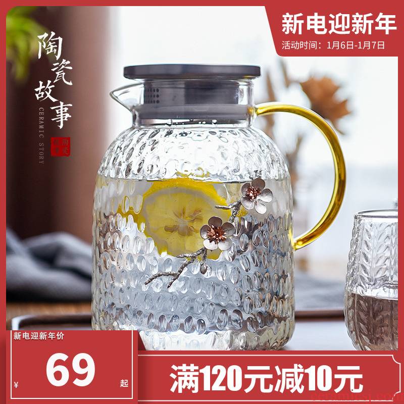 Ceramic story thickening cold bottle glass kettle high - temperature household large - capacity cold boiled water kettle cup suit