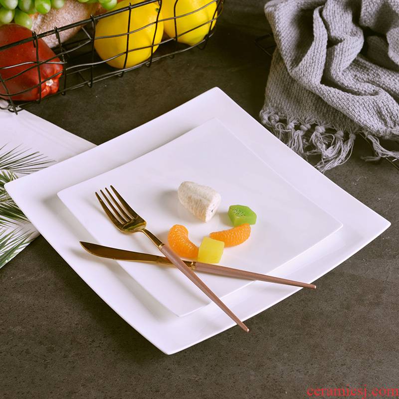 Ipads China pasta European - style jingdezhen ceramic plate pure white household square steak dinner plate plate flat