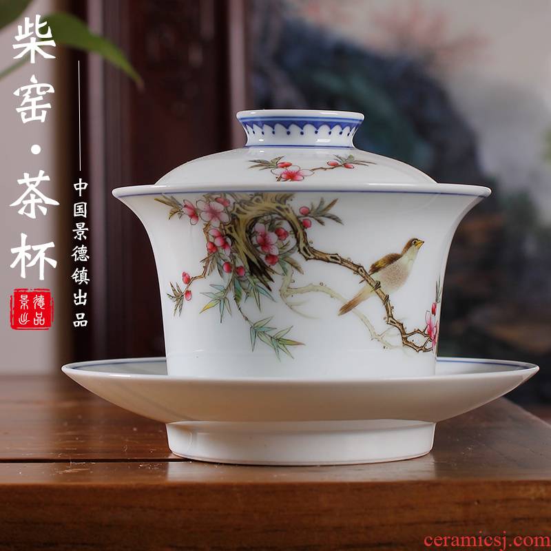Pastel hand - made flowers and birds tureen single three to make tea tureen large bowl of high - grade ceramic cups of tea