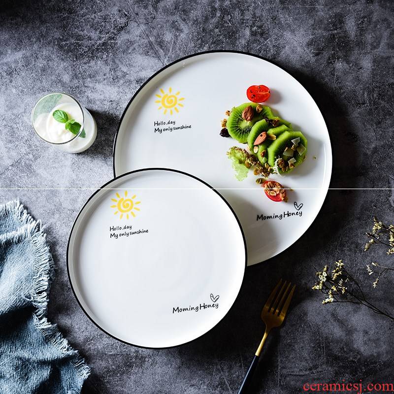 Japanese household tableware creative dishes beefsteak.net red breakfast salad plate disc ceramic pasta dishes