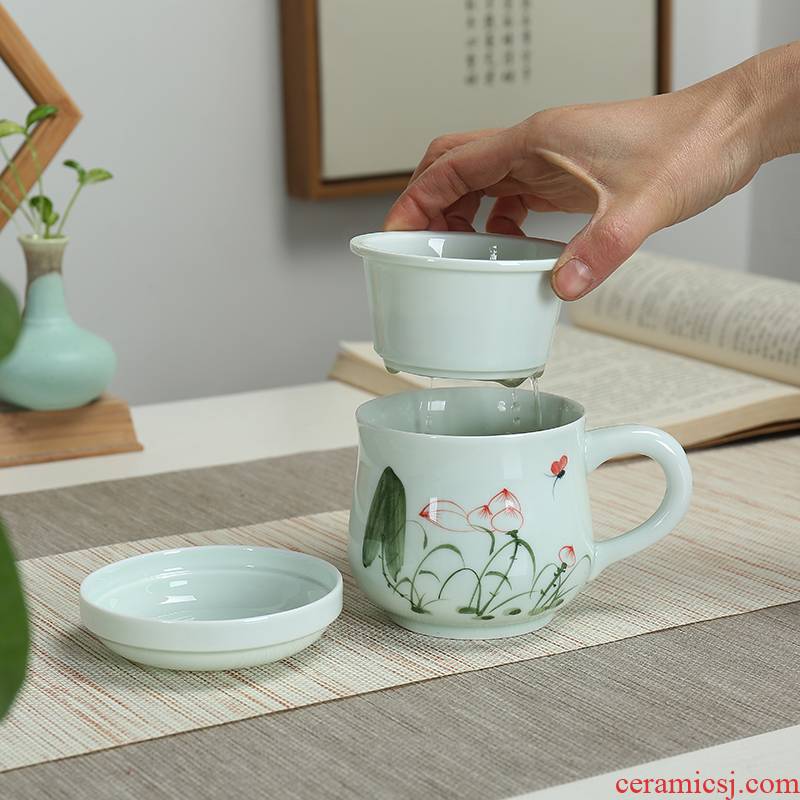 Elegant cups hand - made ceramic concentric filter tank tea tea cup office personal household heat - resistant glass cup