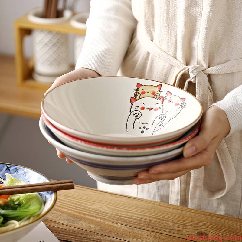 The Japanese kitchen ceramic la rainbow such use household size large bowl bowl individual creative eating spaghetti noodles such as shop business