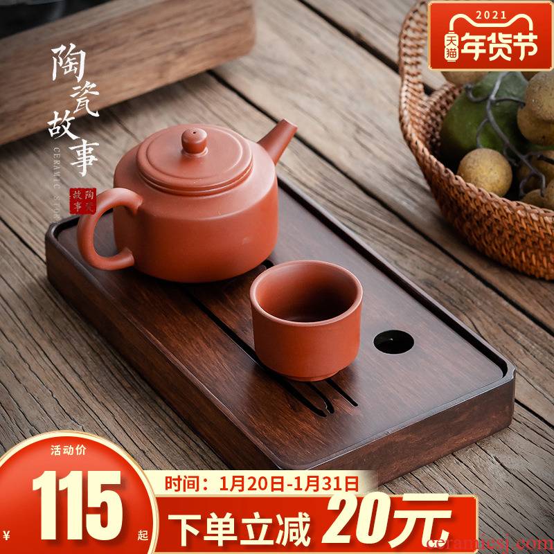 The Story of pottery and porcelain tea tray household solid wood pallet heavy bamboo dried small water type saucer tea sea small tea table