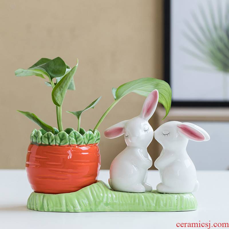 Other desktop hydroponic vase flowerpot glass transparent water raise flower arranging lovely rabbit decoration ceramics furnishing articles