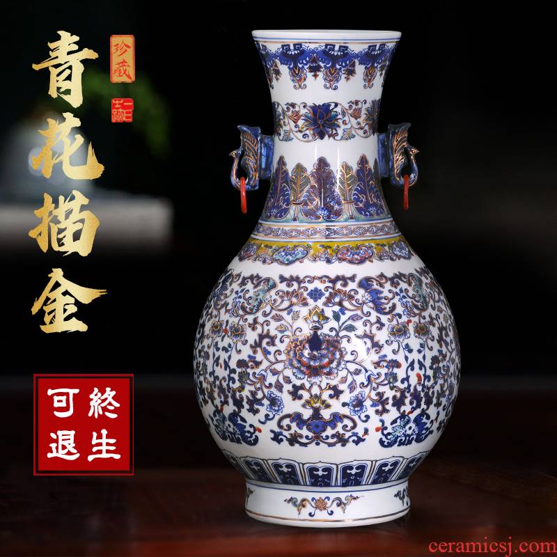 Jingdezhen ceramics antique Chinese blue and white porcelain vase Chinese style living room TV cabinet porch is decorated furnishing articles gifts