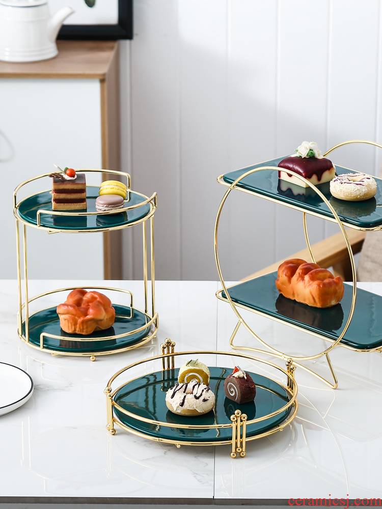 Double dim sum buffet tea dessert display shelf ceramic tea heart bundt cake PM tray