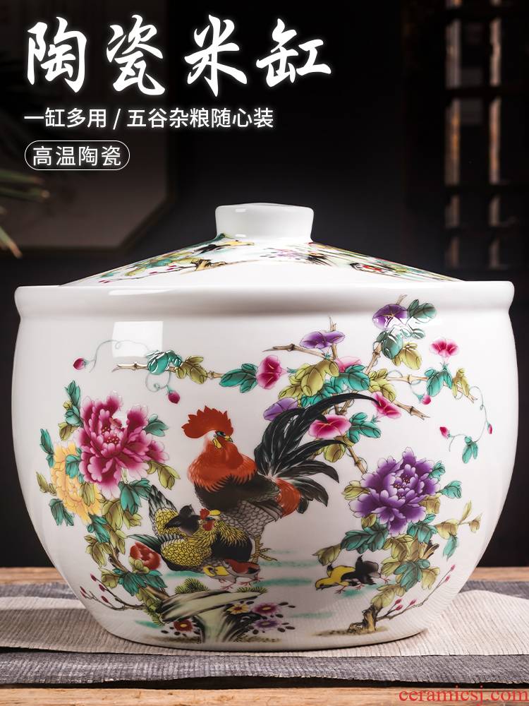 Jingdezhen ceramic barrel filling ricer box with cover 10 jins 20 jins home moistureproof insect - resistant storage tank cylinder surface of barrels of oil box