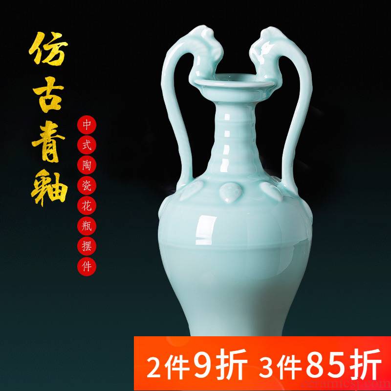 Jingdezhen porcelain ceramic imitation the qing yongzheng blue glaze ears of new Chinese style household adornment furnishing articles porcelain vase