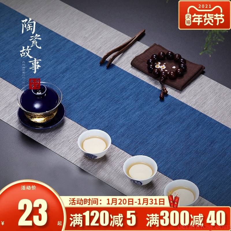 Ceramic story cloth art waterproof dry tea zen tea bamboo mat cotton and linen cloth table flag Chinese tea table cloth pad