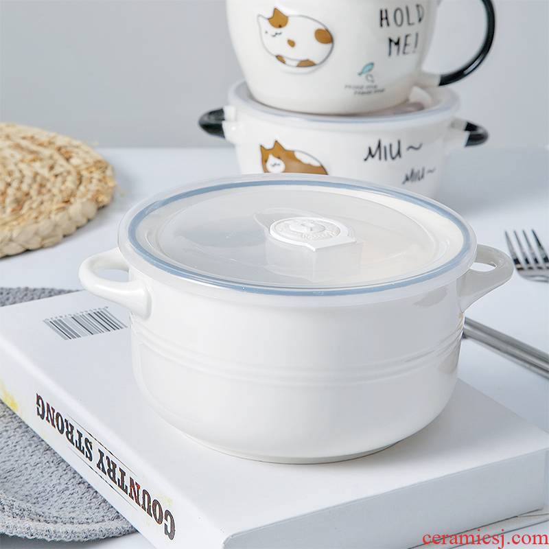 Creative ceramic bowl move mercifully rainbow such as bowl with cover use of microwave oven for dormitory students always use tableware lunch box