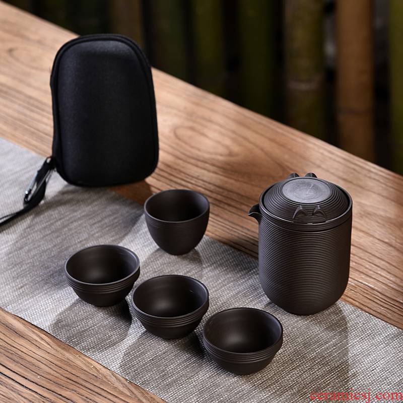 Hui shi creative portable travel purple sand tea set a pot of kung fu tea set four cups crack glass ceramic travel