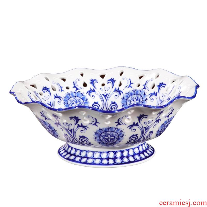 P6 furnishing articles manual creative fruit bowl of blue and white porcelain of jingdezhen ceramics new Chinese style household, sitting room tea table decoration