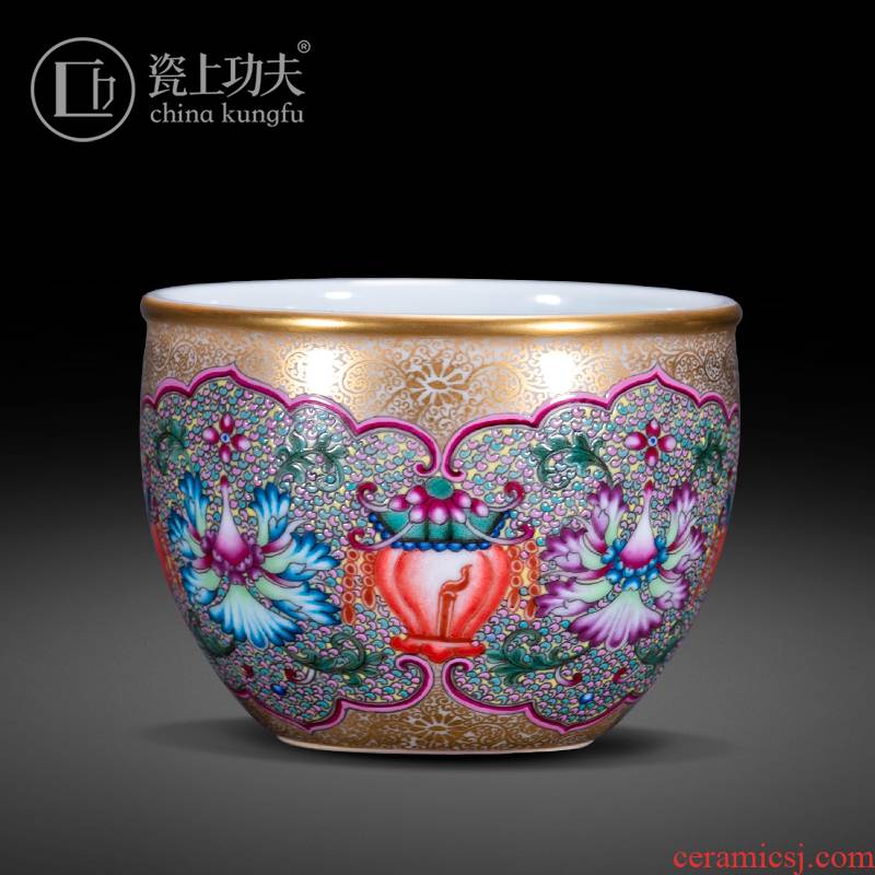 Flowers colored enamel porcelain on kung fu bao phase master cup single cup of jingdezhen ceramic cup sample tea cup by hand