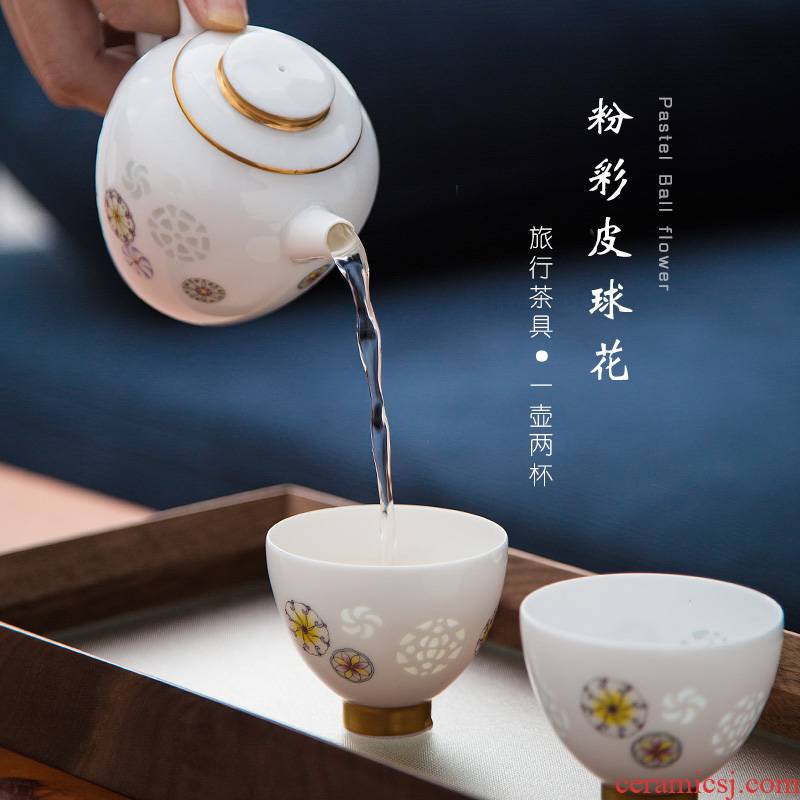 Jade BaiLingLong travel was a pot of two cups of jingdezhen famille rose porcelain teapot teacup compact ball