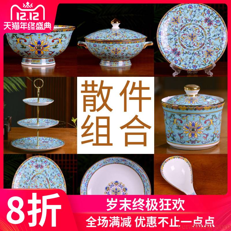 Jingdezhen ceramic bowl Chinese style household bowls of ipads plate tableware custom suit enameled bowl palace hotel restaurants