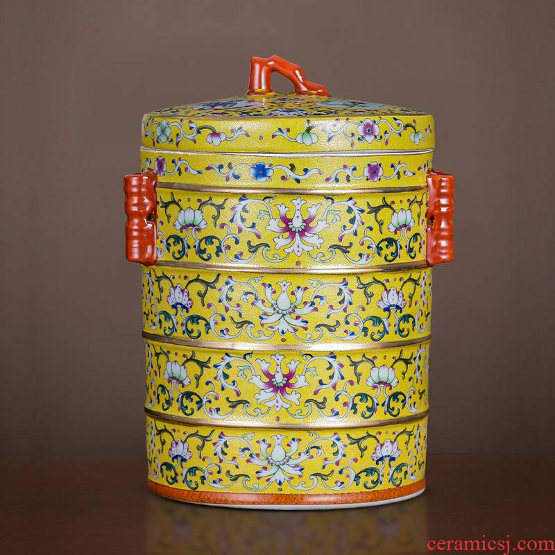 Jingdezhen ceramic tea pot enamel see colour 2 jins of restoring ancient ways with puer tea cake as cans with cover seal storage tank furnishing articles