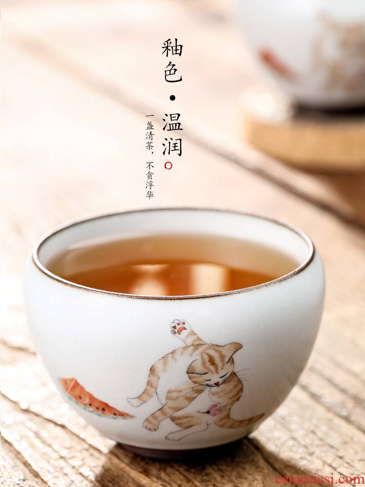 Your up hand - made master kung fu tea cup pure manual jingdezhen ceramic sample tea cup cup single CPU single cats tea sets