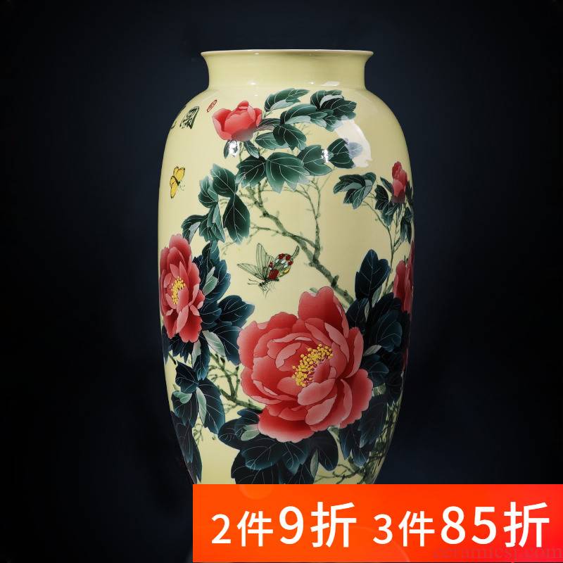 Jingdezhen porcelain ceramic hand - made pastel peony large vase landed furnishing articles sitting room of Chinese style household ornaments