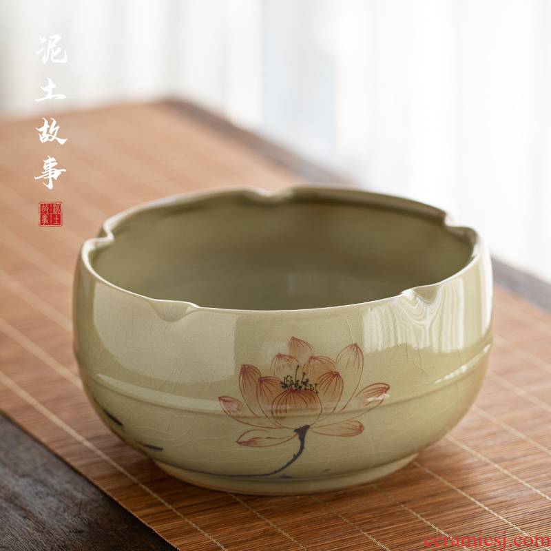 Jingdezhen hand - made lotus ice to crack the up ceramic tea wash your bowl is domestic large capacity water jar is large porcelain writing brush washer