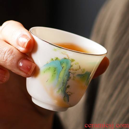 Ya xin company hall manual suet jade master cup kung fu tea set suit household ceramic cups white porcelain tea accessories