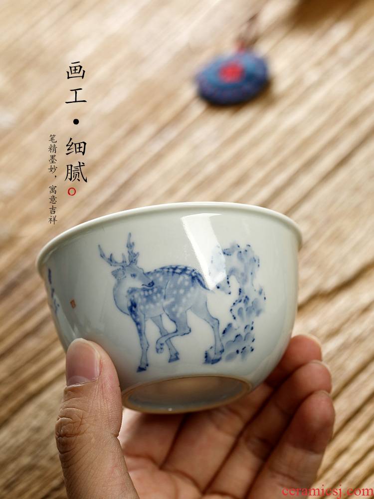 Blue and white hand kung fu masters cup single cup pure manual jingdezhen ceramic tea set single cup bowl sample tea cup