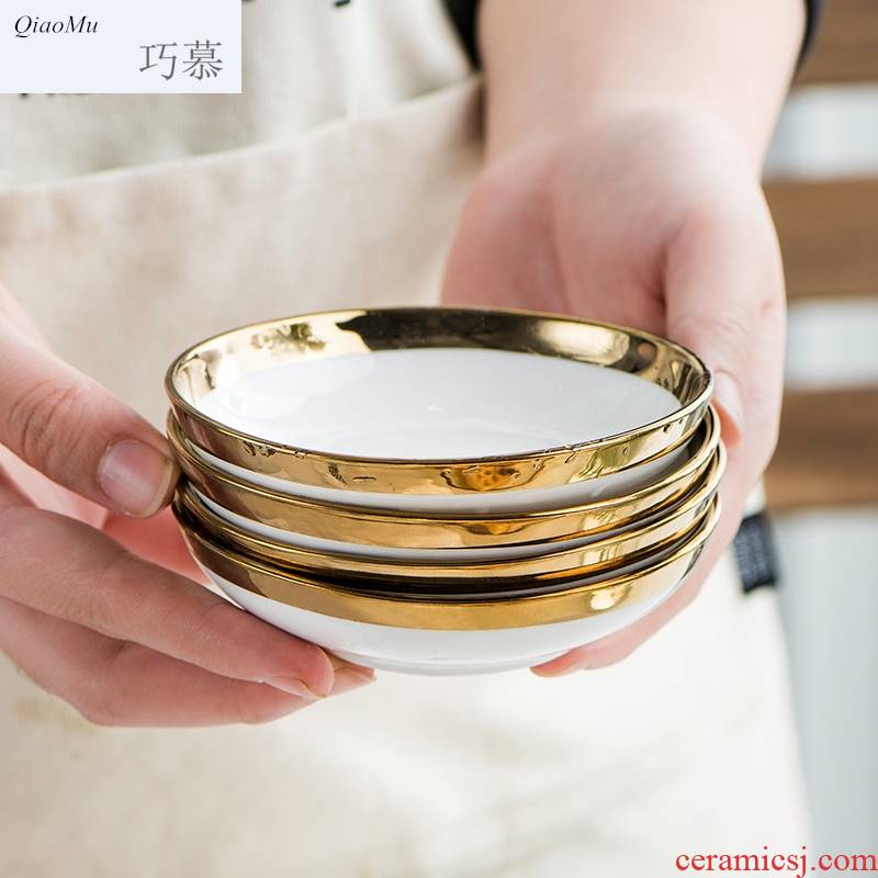 Qiam qiao mu household contracted Europe type circular flavour dish innovative new ipads China electroplating flavor dish of sauce dish