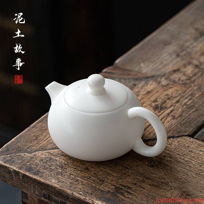 Suet jade dehua white porcelain craft xi shi pot of Suet jade ceramic biscuit firing kung fu tea set household little teapot