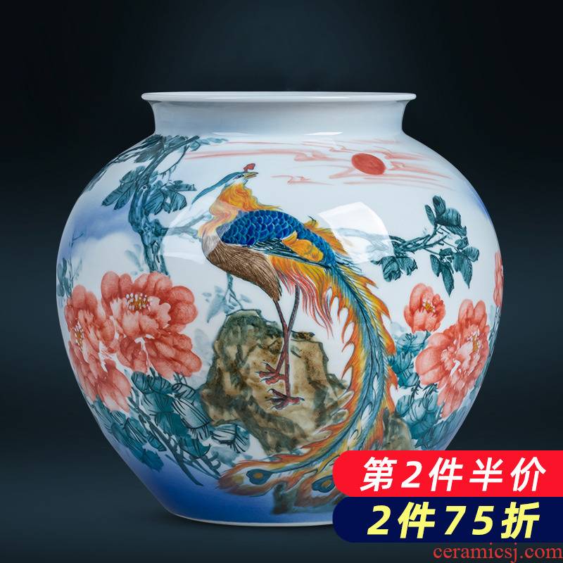Jingdezhen ceramics hand - made of red phoenix in morning sun big vase furnishing articles of new Chinese style home sitting room adornment
