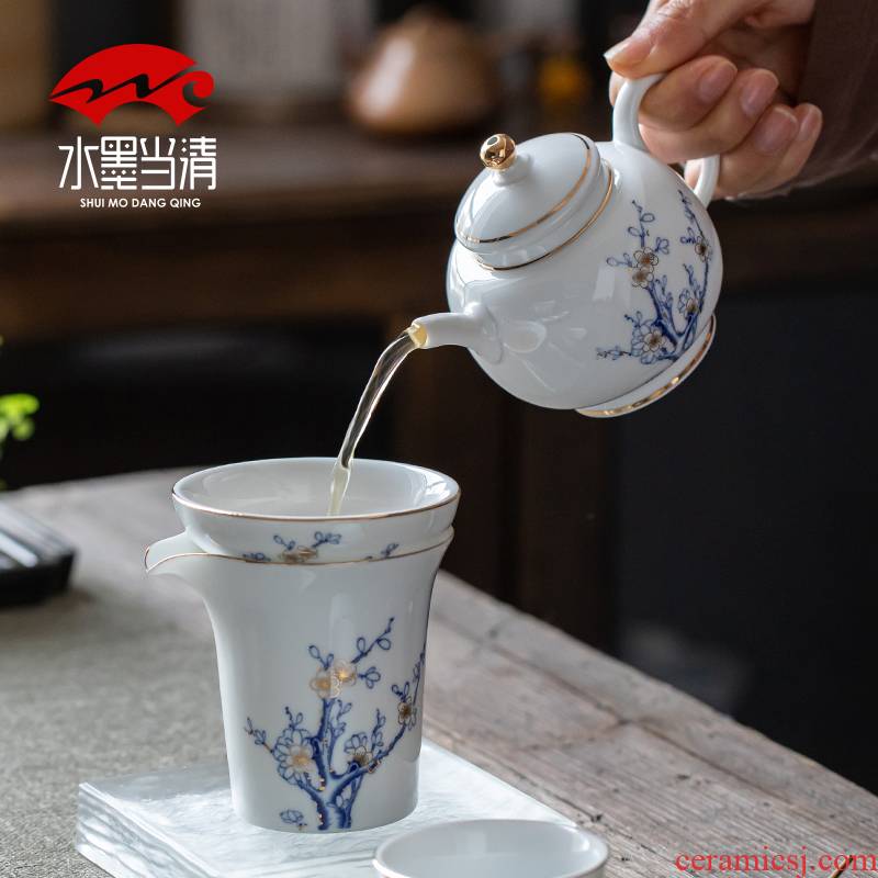 Jingdezhen blue and white porcelain tea set ceramic kung fu tea kettle upscale gift boxes home office