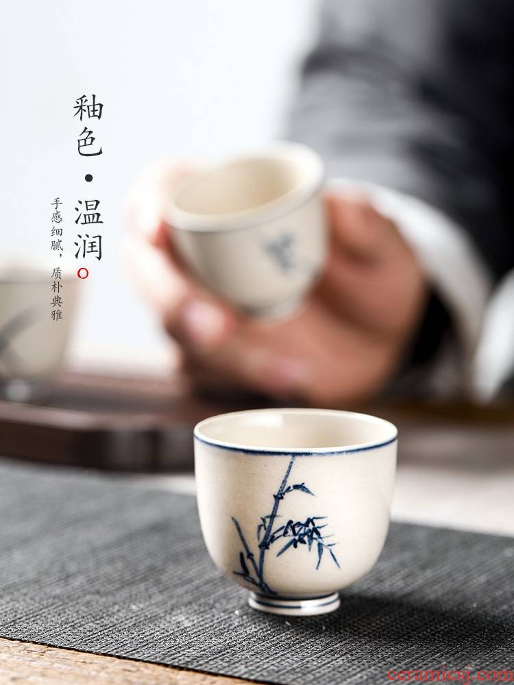 Kongfu master cup single cup blue noggin single plant ash glaze hand - made ceramic sample tea cup by patterns
