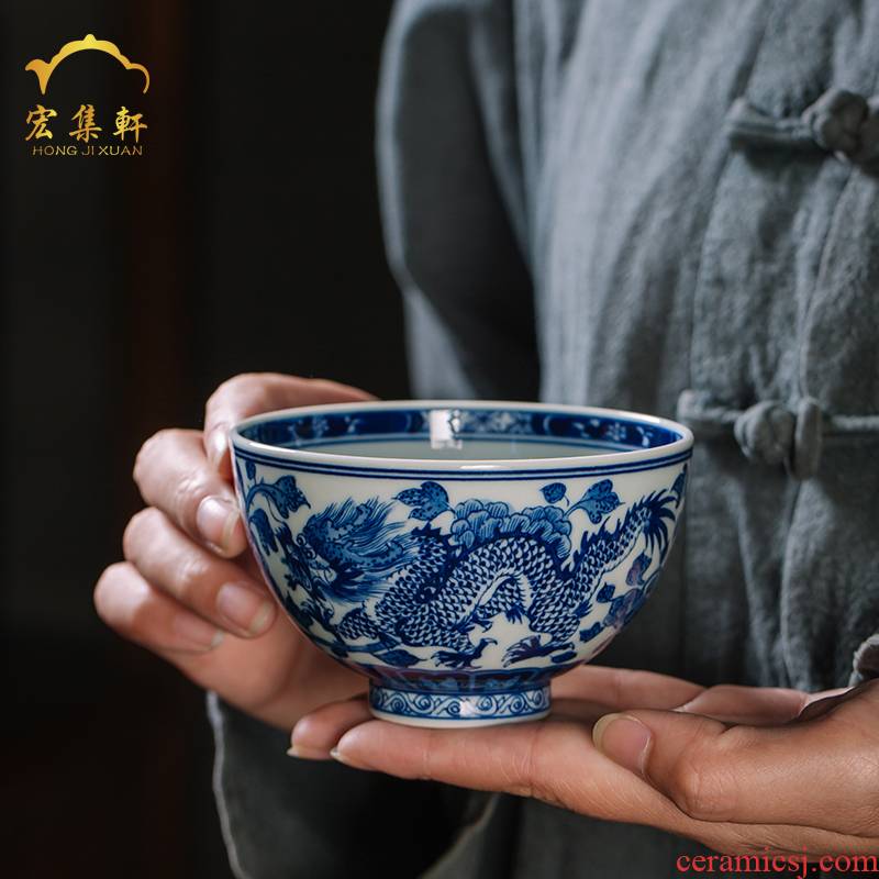 Blue and white maintain longfeng cup jingdezhen ceramic cups all hand - made master cup single CPU kung fu tea sample tea cup