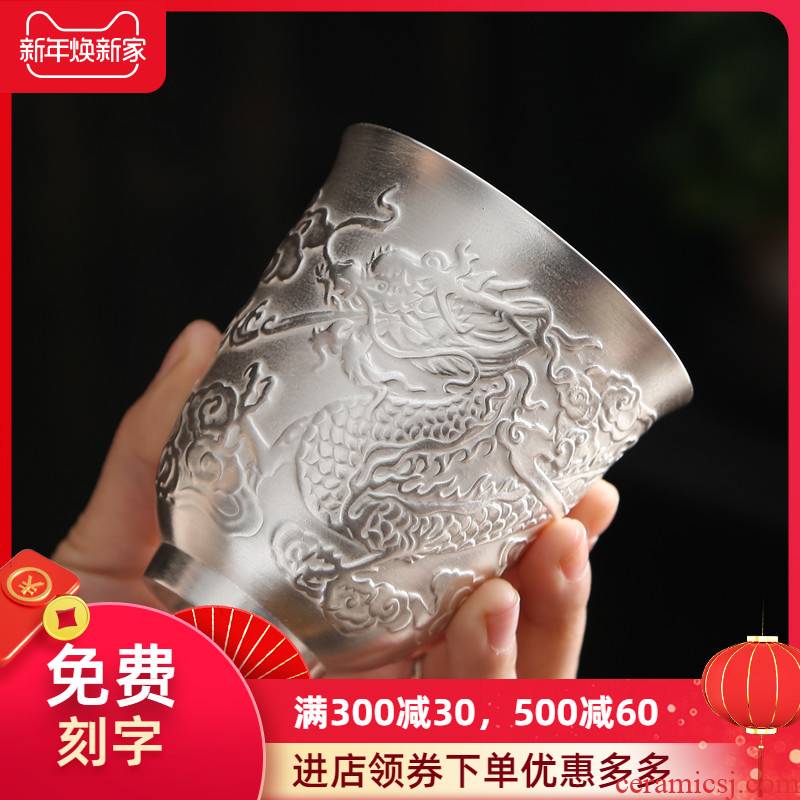 999 sterling silver cup high - grade gift boxes masters cup sample tea cup to send ceramic silver cup kung fu large capacity