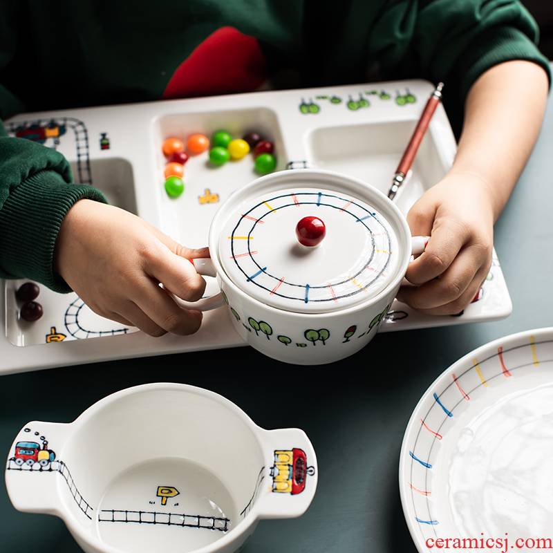 Japanese small train large relief creative children lovely under glaze color porcelain tableware bowls salad bowl dessert bowls