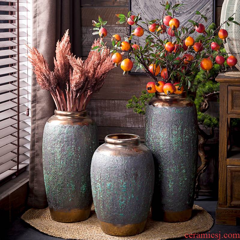 New Chinese style classical manual coarse some ceramic jar jar flower implement ground vase earthenware do old archaize ceramic flower pot
