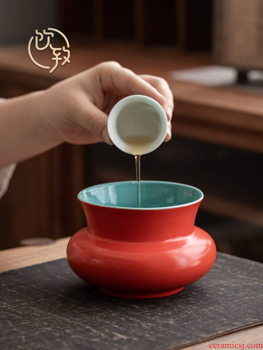 Ultimately responds to double ceramic glaze built water trumpet tea wash water, after the Japanese zen tea spoon tea accessories in hot water