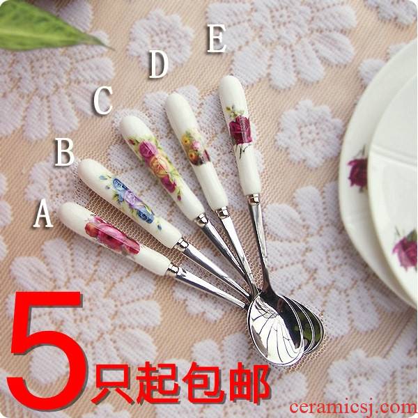 Qiao mu creative coffee spoon handle stainless steel coffee spoon stir Korean milk tea ceramic long the move