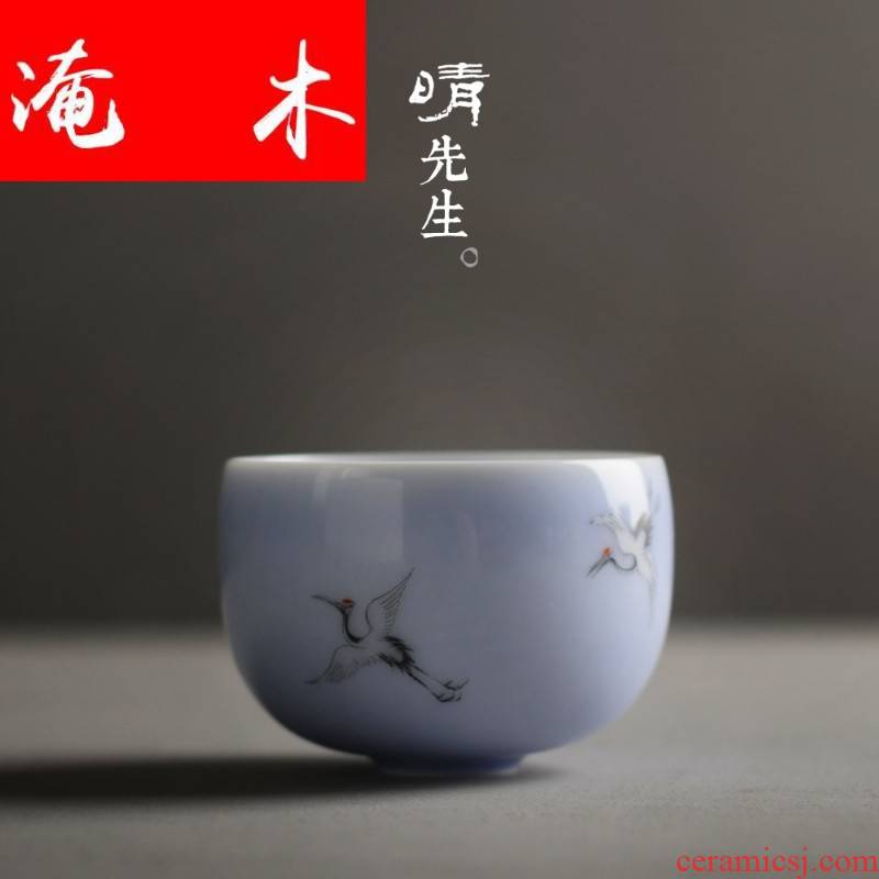 Submerged wood jingdezhen pure manual glaze on hand - made pastel cranes cup boutique owner cup thin foetus sample tea cup tea tea