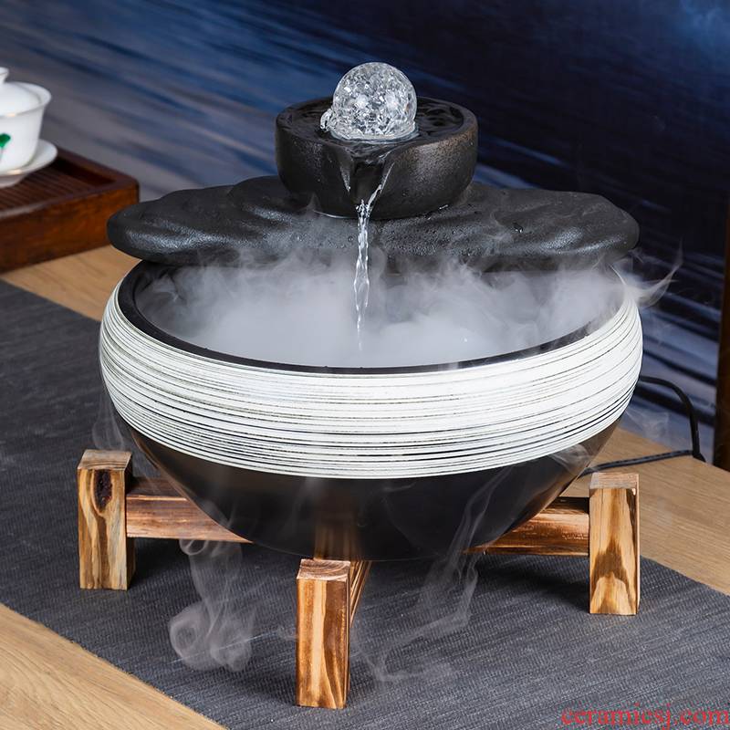 Creative ceramic Chinese aquarium desktop fountain sitting room aquarium fish basin tortoise cylinder small household water cycle