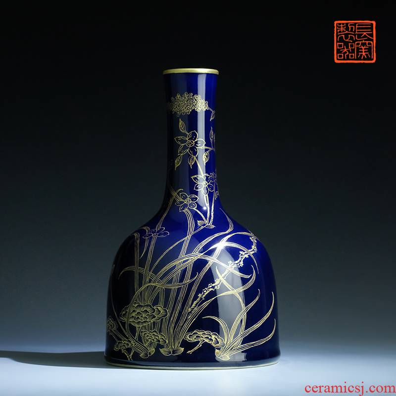 Offered home - cooked ju long up is the blue see colour bell daily furnishing articles vase jingdezhen ceramic flower implement manually