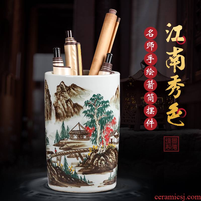 Four treasures quiver receive kakemono scrolls cylinder barrels of Chinese painting and calligraphy cylinder hand - made jingdezhen ceramic vases, furnishing articles