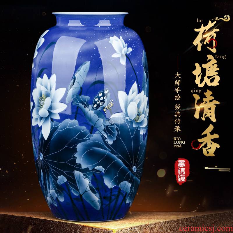 Jingdezhen ceramics masters hand - made furnishing articles Chinese flower arranging sitting room porch decoration large blue and white porcelain vase