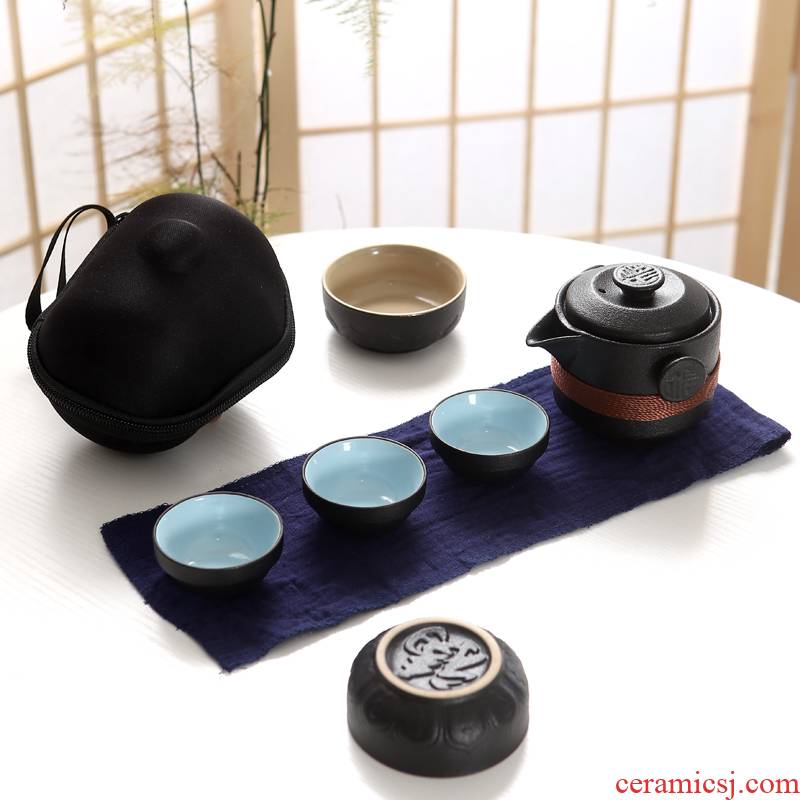 Travel RenXin ceramic kung fu tea set is suing crack cup portable bag with a 24:27 and cup pot