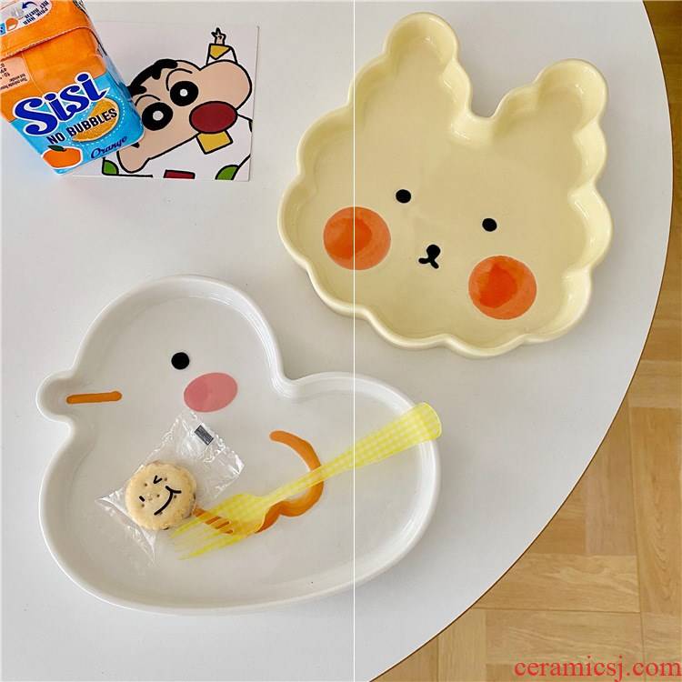 Ins wind cartoon animals ceramic plates and lovely young girl heart dessert tray tableware fruit salad Japanese children