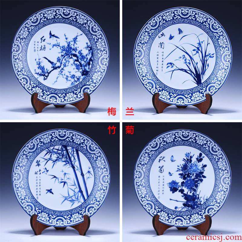 Blue and white porcelain of jingdezhen ceramics decoration plate hanging dish name plum by home sitting room adornment handicraft furnishing articles