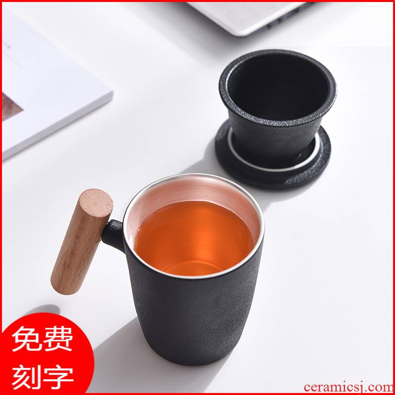 Coarse ceramic keller with cover 999 sterling silver cup silver cup glass office cup tea separate individual cup custom