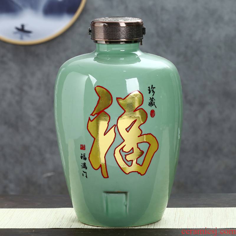 Jingdezhen ceramic jar home wine pot empty wine bottle with tap mercifully jars 8 jin 20 jins 30 jins