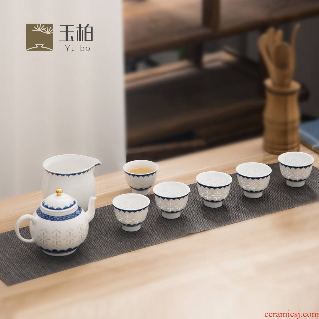 Jade BaiLingLong jingdezhen blue and white tea sets eight woolly white porcelain gifts home smart home and industry will flourish grain of rice